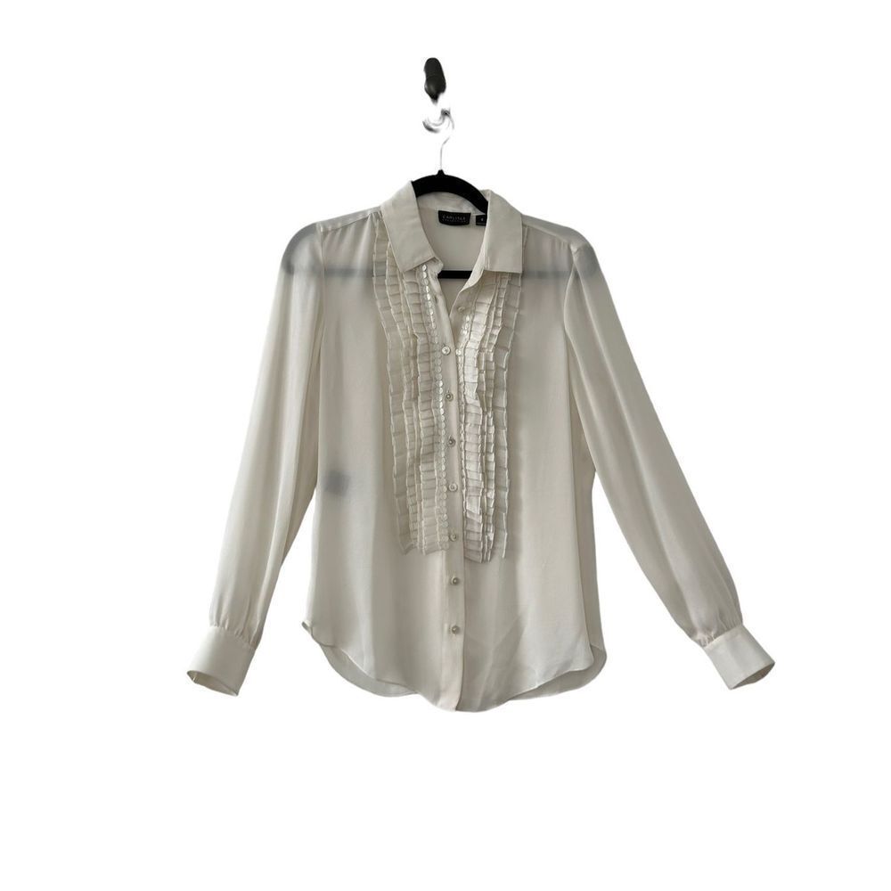 Carlisle Collection Ruffles Silk Long Sleeve Button Up Shirt Cream Women’s Size